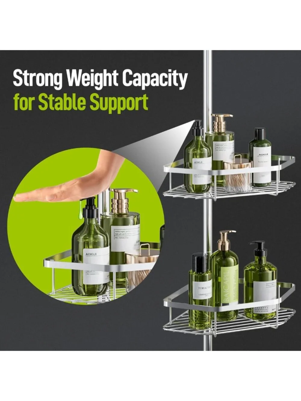 Stainless Steel Corner Shower Caddy - Adjustable 4-Tier Organizer with Hooks